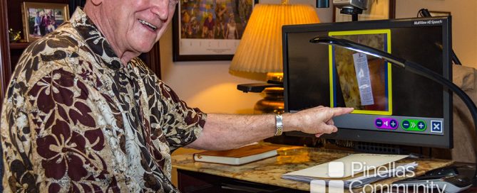 Legally Blind Sherwood White demonstrates computer tools for the visually impaired that he now uses thanks to Lighthouse of Pinellas.