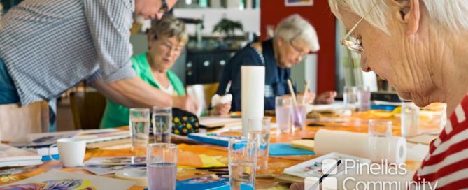 Art therapy group session painting.