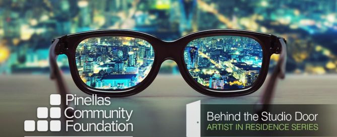 Cityscape view focused through glasses.