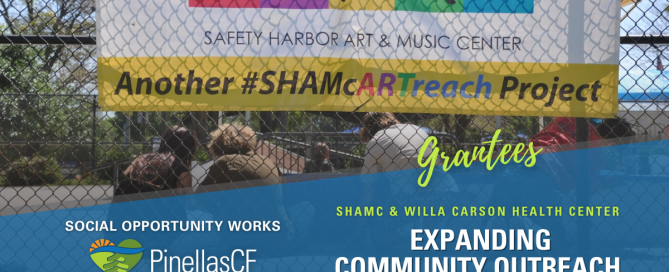A group of teens paint a concrete curb as part of the SHAMc Paint the Park restoration project in Safety Harbor.