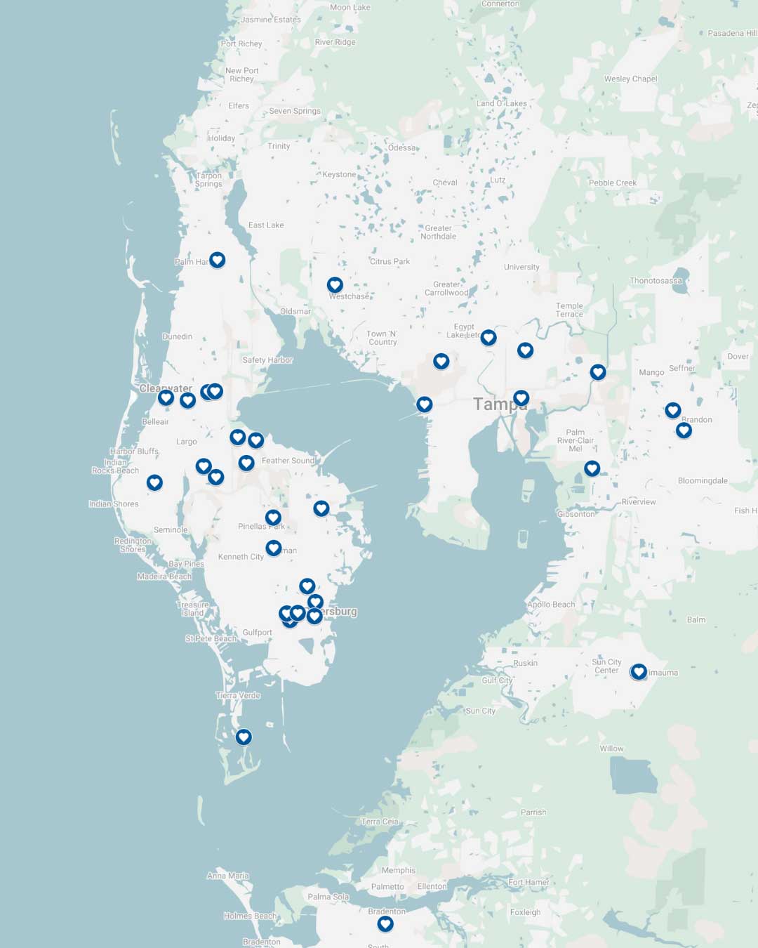 Tampa Bay area map of where the Tampa Bay Resiliency Fund donated during the 2024 hurricane season.